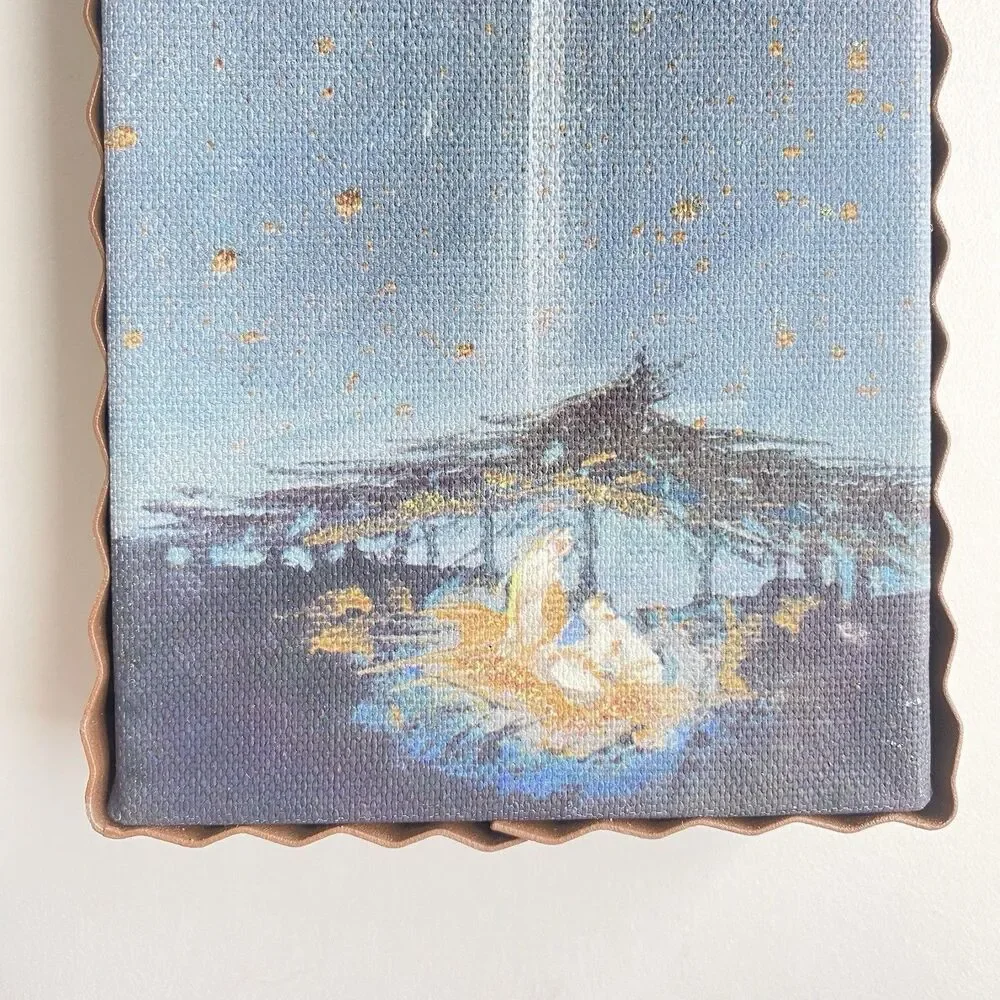 Christmas Nativity Canvas Gallery Heavenly Light Print‎ Tin Edge Wood Wall Decor
